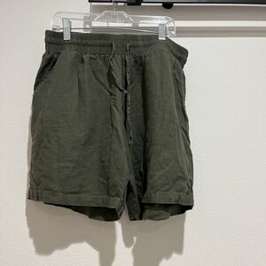 Women's Linen Blend Weintee Shorts Sz L Olive Green With Pockets Ties String